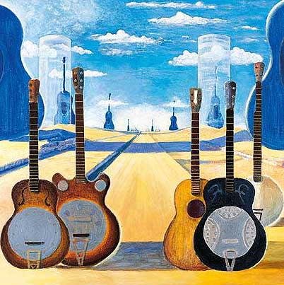 Chris Rea – Chris peppt seine Blues-Anthologie mit selbst gemalten Bildern auf. – Modell Country Blues.