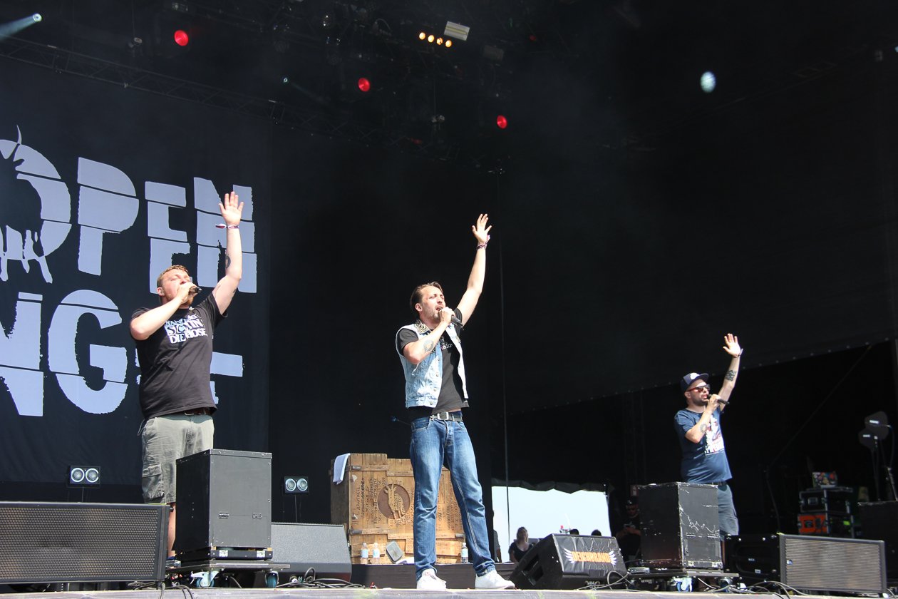 Alle Fotos zum Festival an der Nordsee. – Panik Panzer, Danger Dan und Koljah am Mic.