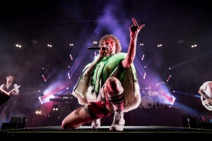 On stage.